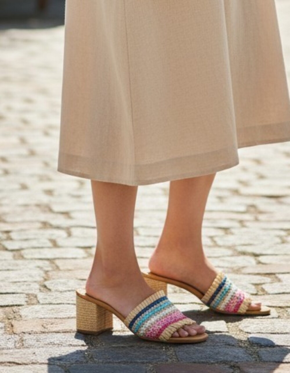 J. Crew $128 Multicolor Faux Raffia Mules Woven Multi-Color Block Heel Sandals